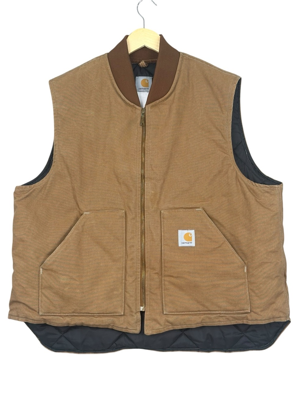 Carhartt Vest Men XL Reg Brown Cotton Duck Canvas Quilted Outdoor Hunting Spring